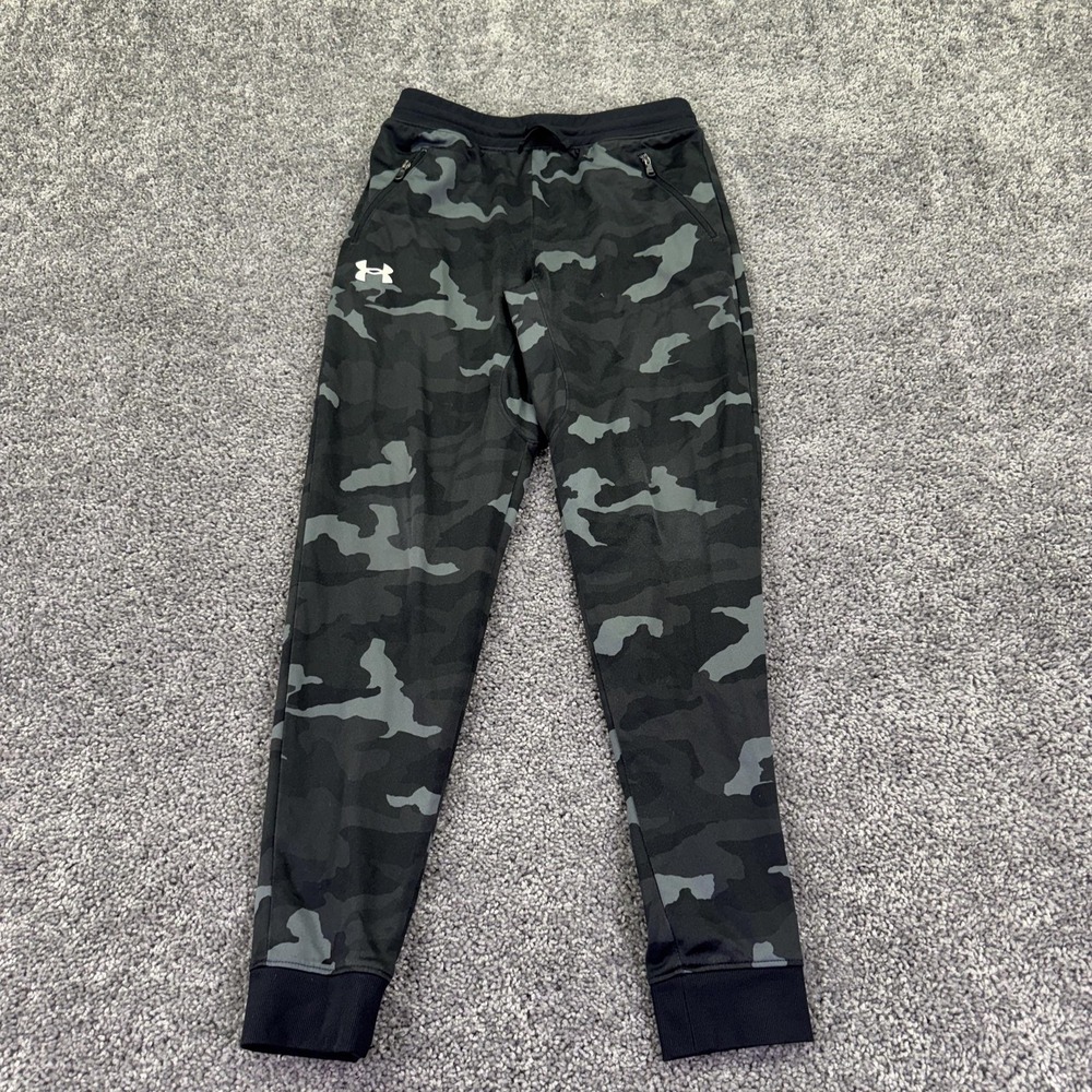 Under Armour Pants Kids L Black Camo Fleece Jogger Zip Pockets Athletic School